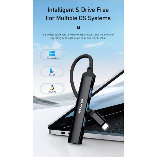 Awei CL-150T USB Hub 4 منافذ توسيع المتوسع - اوي - Image 2