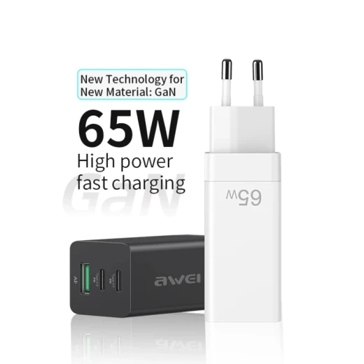 awei PD9 65W Dual Type-C / USB-C + USB GaN Fast  Charging Travel Charger - AWEI - Image 3