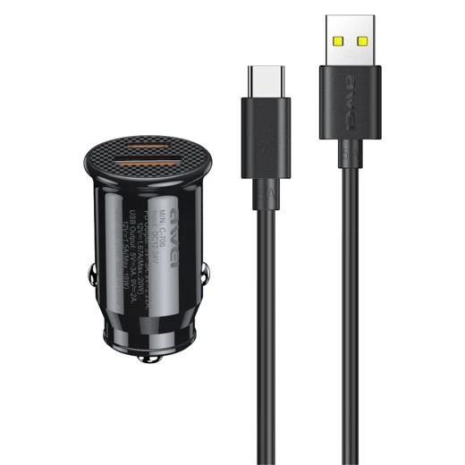 شاحن سيارة Awei C-706 20 واط + بيانات USB من النوع C شاحن سيارة Awei C-706 20 واط + بيانات USB من النوع C