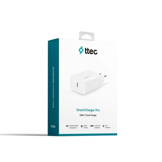 USB-C+USB-A بقدرة 30 وات باللون الأبيض شاحن السفر - تي تي اي سي - Image 4