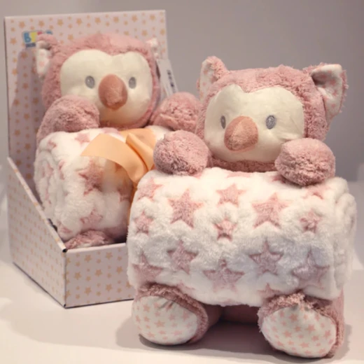 Nova blanket with an owl toy pink single 75x100cm single - Nova Home - Image 2