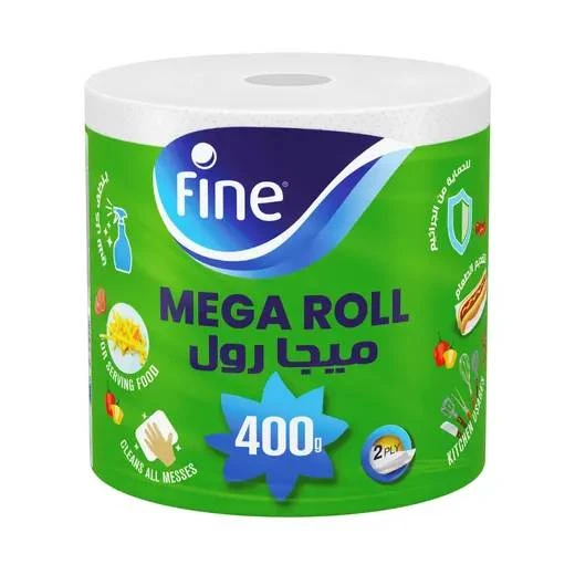 فاين ورق مطبخ ميجا رول, معقم, ناعم وفائق الامتصاص 400 غرام -طبقتين فاين ورق مطبخ ميجا رول, معقم, ناعم وفائق الامتصاص 400 غرام -طبقتين