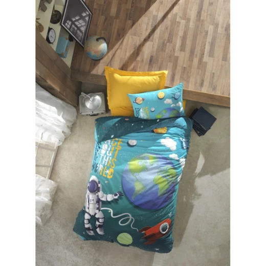 Nova home little astronaut kids duvet cover rainforce set 100% cotton twin 3 pieces blue - Nova Home - Image 2