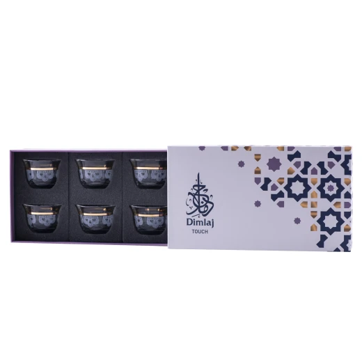 دملاج طقم فنجان قهوة عربية زجاج مذهب (عدد 6) - دملاج - Image 2