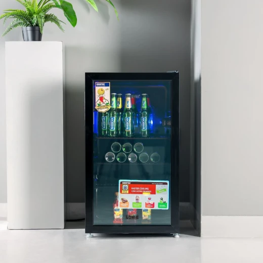 Geepas GSC1223 120L Showcase Chiller – Quick Cooling with Low-E Double Glass Door, Low Noise, Energy Efficient, Adjustable Wire Shelves, LED Interior Light, Black - GEEPAS - Image 3