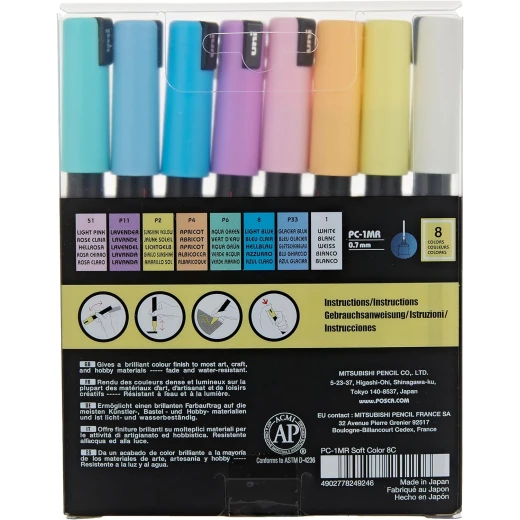 Uni-Ball | Uni Posca Extra Fine Tip Pen | Soft Colors | 8 pcs - Image 2