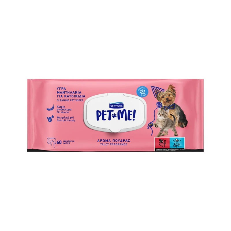 Septona Pet Me Cleansing Wet Wipes Talcy Fragrance - 60 Wipes - Septona