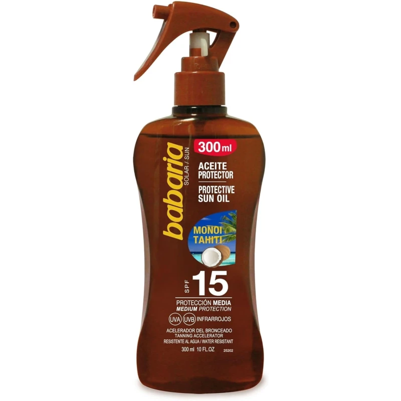 زيت الشمس الواقي بزيت المونوي التاهيتي، مسرع تسمير البشرة بعامل حماية من الشمس 15 - 300 مل, من باباريا - باباريا