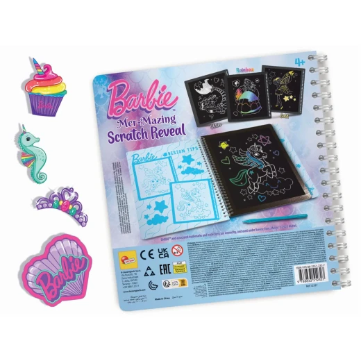 Lisciani Giochi Barbie Mer-mazing Scratch Reveal Sketchbook: Creative Coloring Fun with Rainbow Colors, Includes Wooden Pencil, 21x21x3cm - Lisciani giochi - Image 2