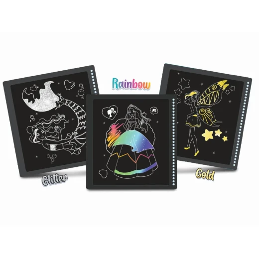 Lisciani Giochi Barbie Mer-mazing Scratch Reveal Sketchbook: Creative Coloring Fun with Rainbow Colors, Includes Wooden Pencil, 21x21x3cm - Lisciani giochi - Image 3