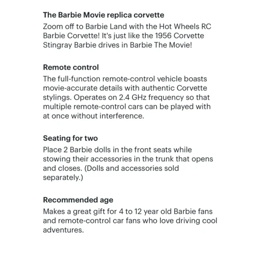 Barbie The Movie Pink Corvette Convertible Remote Control Car NIB Collectible Toy Gift - Barbie - Image 4