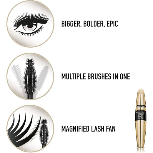 Max Factor False Lash Epic Mascara Black Waterproof Dramatic Volume and Lift Makeup 13ml - Max Factor - Image 6