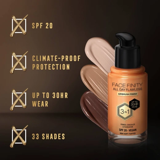 Max Factor Facefinity All Day Flawless 3 in1 Foundation 30ml N84 SOFT TOFFEE - Max Factor - Image 4