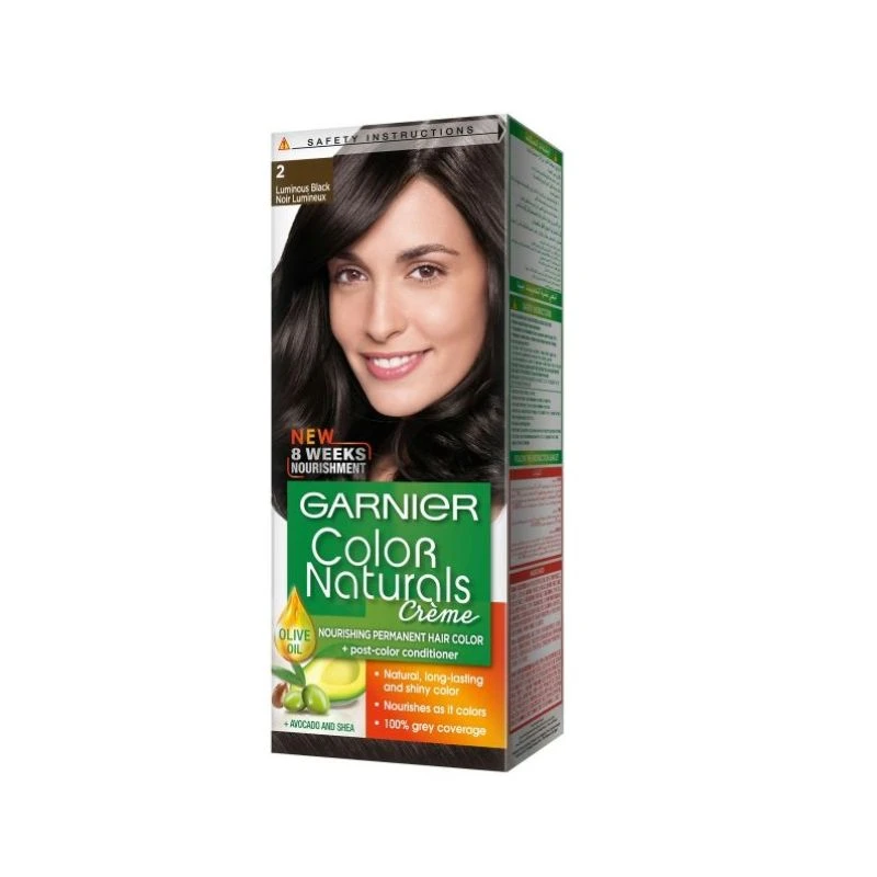 Garnier Color Naturals Permanent Crème Hair Color, 2 Luminous Black - Garnier