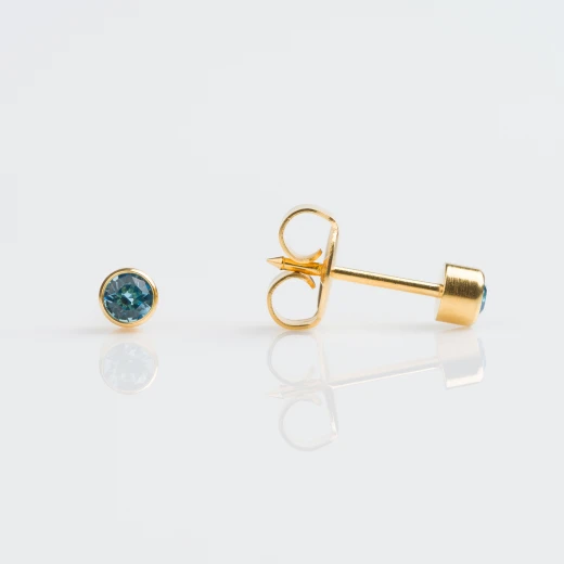Studex Gold Plated Bezel Setting with 3MM March Aquamarine Crystal Ear Piercing Stud - Studex - Image 2