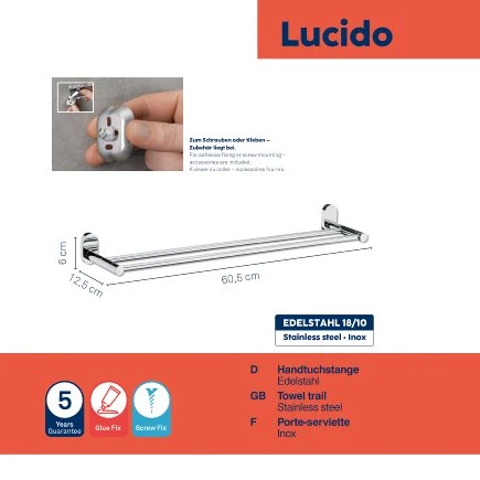 Kela Double Towel Rail Lucido  75cm - Kela - Image 2