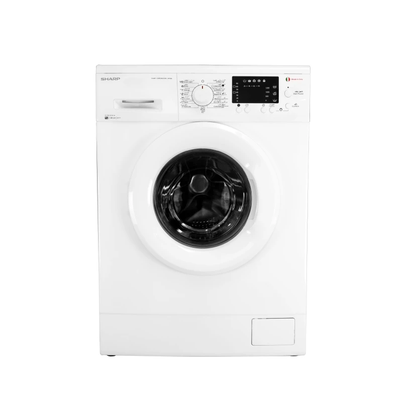 Sharp washing machine – 8 kg capacity – 1000 RPM spin speed – A+++ energy efficiency class – LED display – flood protection – white color – model ES-FE810DZL-W – practical and efficient design for gently washing clothes and protecting everyday fabrics - SHARP