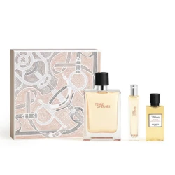 مجموعة هيرمس تيري دي هيرمس أو دي تواليت للرجال عطر خشبي حمضي 50 مل مع جل استحمام ورذاذ السفر