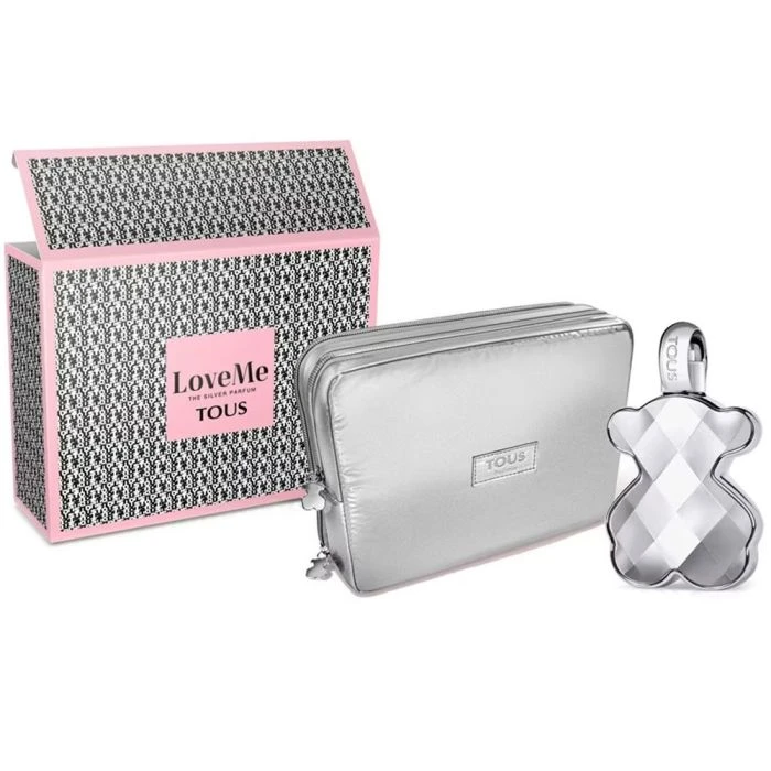 Tous Love Me The Silver Parfum Gift Set for Women Floral Fruity Fragrance with Toilet Bag Travel Size - Tous