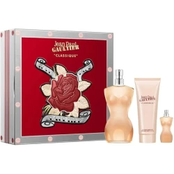 مجموعة هدايا عطر جان بول غوتييه سكاندال للنساء مع لوشن للجسم وعطر بحجم السفر برائحة الأزهار