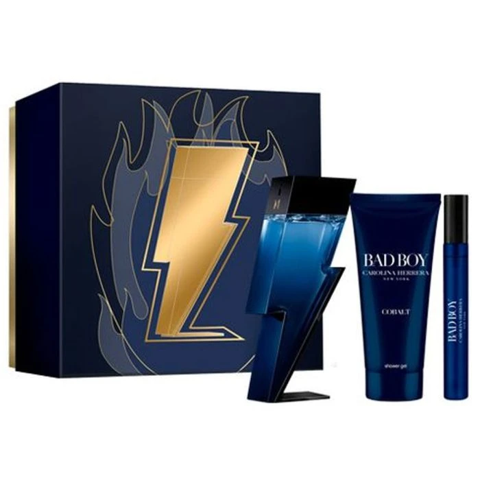 Carolina Herrera Bad Boy Cobalt Eau De Parfum Gift Set for Men 100ml with Shower Gel Daring Fragrance - Carolina Herrera