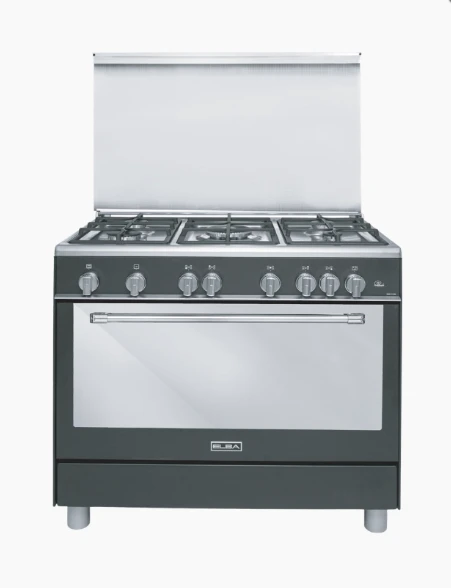 Elba 90cm Black Stainless Steel Gas Cooker: Enhance Your Kitchen with Efficient and Stylish Cooking. Featuring high-performance burners and a sleek design, this cooker is perfect for any modern kitchen. Experience the ultimate in cooking convenience and superior performance with Elba. - ELBA