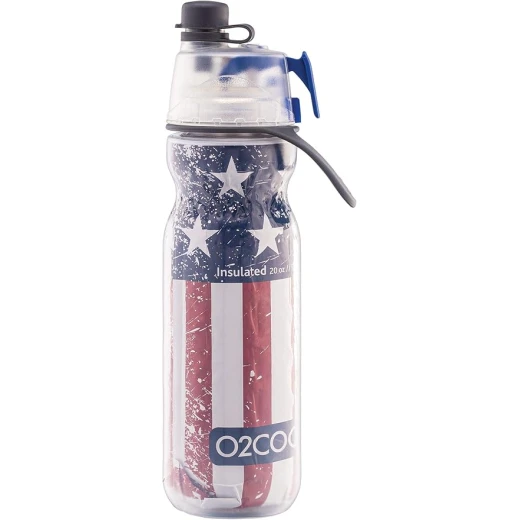 زجاجة ماء O2COOL Mist 'N Sip مع وظيفة الرذاذ والشرب 2 في 1، مزودة بفتحة سحب علوية بدون تسرب، زجاجة ماء رياضية قابلة لإعادة الاستخدام - 20 أونصة (باتريوت) - اوه تو كول - Image 4