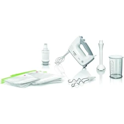 Bosch MFQ364V0 Ergomixx Hand Mixer, Vacuum System, 450 W, Vacuum Pump, Bags and Boxes, Mixing Stick, White [Energy Class B]