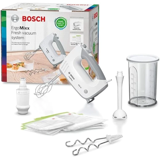 Bosch MFQ364V0 Ergomixx Hand Mixer, Vacuum System, 450 W, Vacuum Pump, Bags and Boxes, Mixing Stick, White [Energy Class B] - BOSCH - Image 4