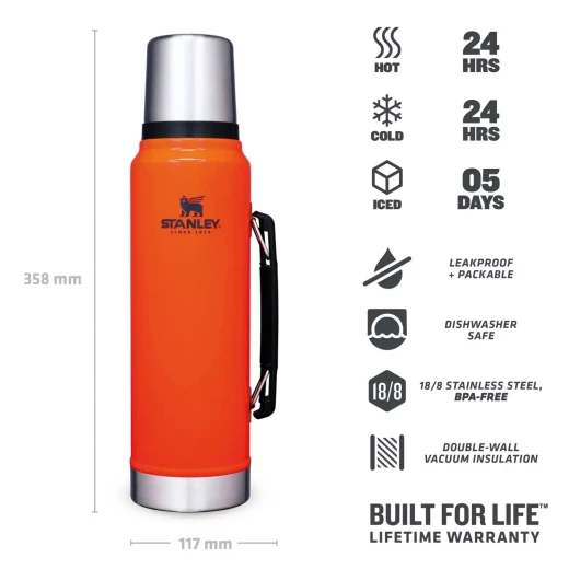 Stanley Classic Bottle Flask Blaze Orange 1Ltr - Stanley - Image 6