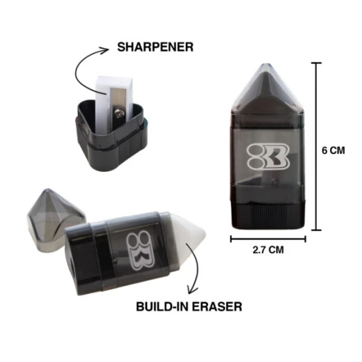 Bazic Single Blade Sharpener w/ Receptacle + Eraser (2/Pack) - Bazic - Image 2