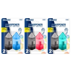 Bazic Single Blade Sharpener w/ Receptacle + Eraser (2/Pack)