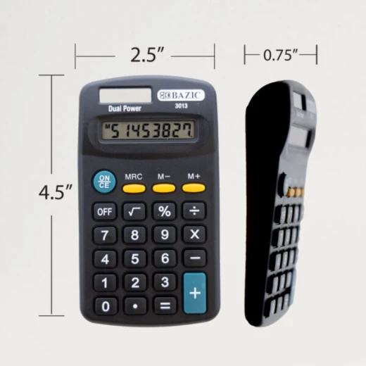 Bazic Pocket Size Calculator 8-Digit Dual Power – Black - Bazic - Image 6