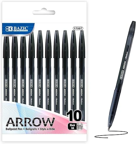Bazic Arrow Ballpoint Pens, 1.0 mm Medium Point Black Color Stick Pen, Smooth Writing for Office School Teacher, 10 Count, 1-Pack Bazic Arrow Ballpoint Pens, 1.0 mm Medium Point Black Color Stick Pen, Smooth Writing for Office School Teacher, 10 Count, 1-Pack