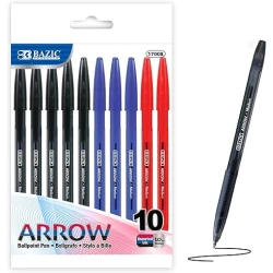 Bazic Arrow Ballpoint Pens, 1.0 mm Medium Point Black Color Stick Pen, Smooth Writing for Office School Teacher, 10 Count, 1-Pack  Assorted