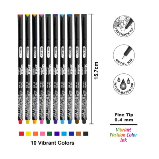Bazic 10 Color Skylar 0.4 mm Fineliner Pen - Bazic - Image 3