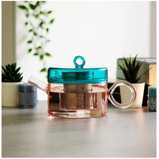 Easy Life 800ml Glass Teapot - Petrol & Peach - Easy Life - Image 2