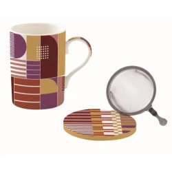 Easy Life Geometric Art 350ml Mug with Infuser & Lid in Box - Multicolored