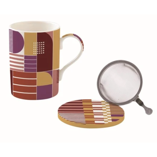 Easy Life Geometric Art 350ml Mug with Infuser & Lid in Box - Multicolored Easy Life Geometric Art 350ml Mug with Infuser & Lid in Box - Multicolored