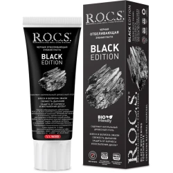 ROCS Whitening Black Edition Toothpaste 74g, With Natural Charcoal for Deep Cleaning, Stain Removal, Enamel Polishing, and a Naturally White, Healthy Smile.