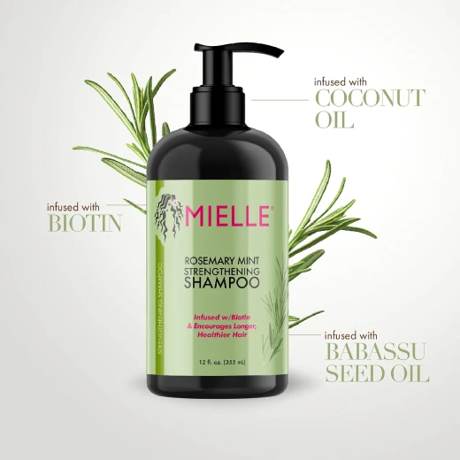 Mielle Organics Rosemary & Mint Strengthening Shampoo Strengthening Shampoo Infused with Biotin, Cleanses and Helps Strengthen Weak and Brittle Hair355ml - Mielle Organics - Image 2