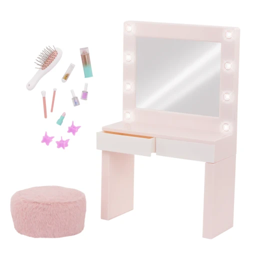 Our Generation Glam & Glow Vanity Set Pink dressing table and illuminated mirror for 46 cm dolls - Our Generation - Image 2