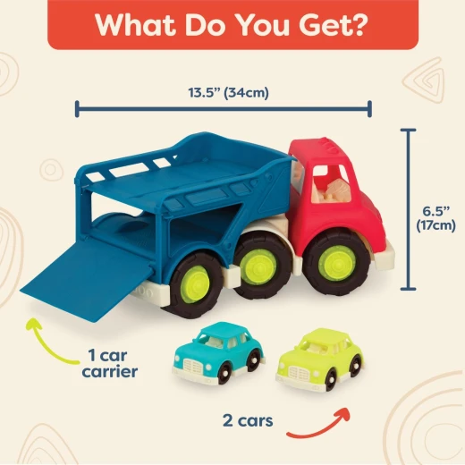 B.toys Car Carrier Truck Toy Car Carrier 2 Mini Cars 12 Months + Happy Cruisers - B. toys - Image 5