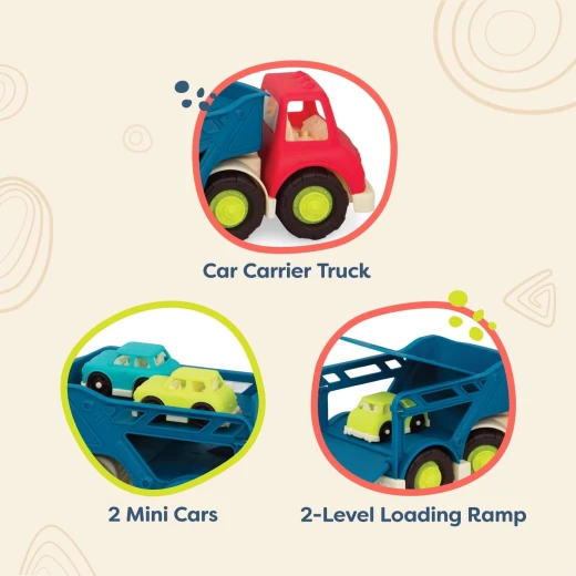 B.toys Car Carrier Truck Toy Car Carrier 2 Mini Cars 12 Months + Happy Cruisers - B. toys - Image 6