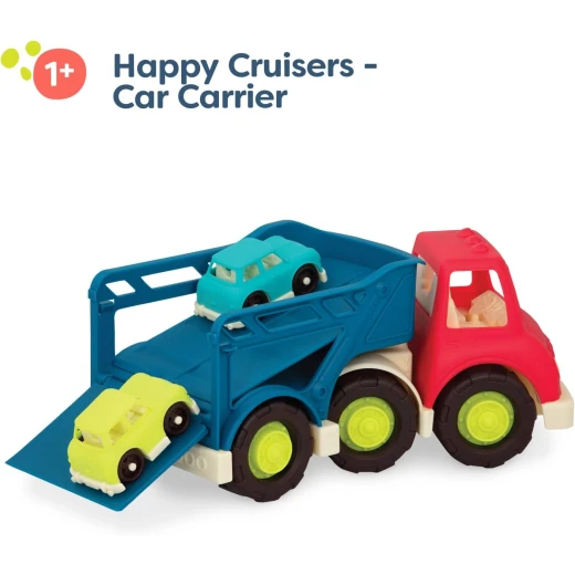 B.toys Car Carrier Truck Toy Car Carrier 2 Mini Cars 12 Months + Happy Cruisers - B. toys - Image 3