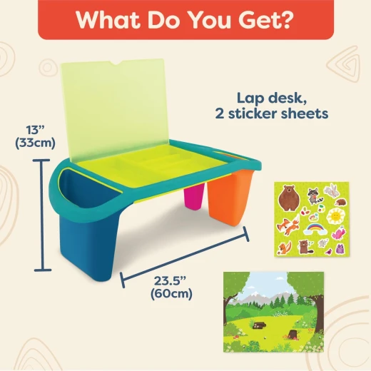 B. toys Imagination Station Creative Desk for Kids  for Art, Coloring, Writing Portable Table with Storage Space Reusable Sticker Set - B. toys - Image 5