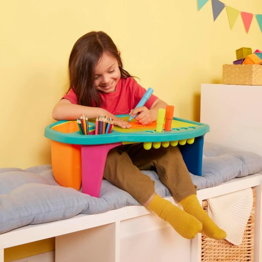 B. toys Imagination Station Creative Desk for Kids  for Art, Coloring, Writing Portable Table with Storage Space Reusable Sticker Set - B. toys - Image 2