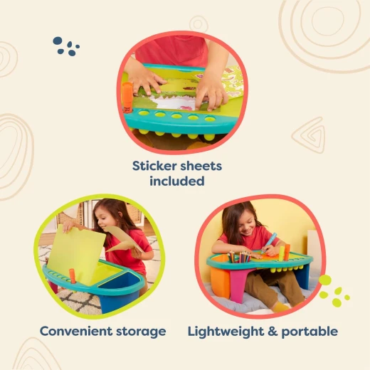 B. toys Imagination Station Creative Desk for Kids  for Art, Coloring, Writing Portable Table with Storage Space Reusable Sticker Set - B. toys - Image 6