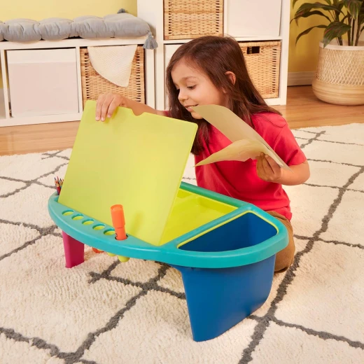 B. toys Imagination Station Creative Desk for Kids  for Art, Coloring, Writing Portable Table with Storage Space Reusable Sticker Set - B. toys - Image 3