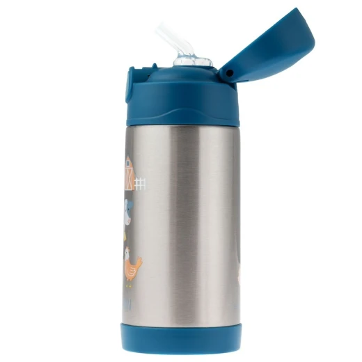 Stephen Joseph Children's Thermos Blue Bottle Stainless Steel with Straw Non Spill 350ml - Stephen Joseph - Image 2